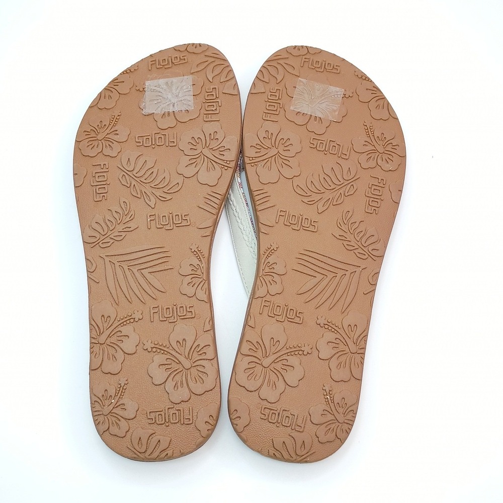 Flojos Sandals Flip Flops Women Size 8 Brown Cream Woven Fabric Strap - Picture 8 of 8